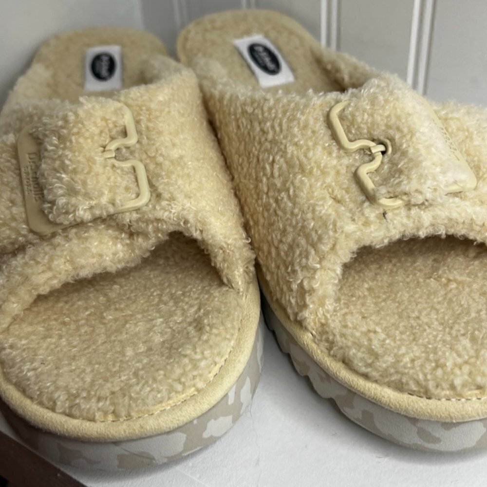 Dr. Scholl's Staycay OG Women's Faux Fur Buckle Slide Open Toe Slipper Size 8